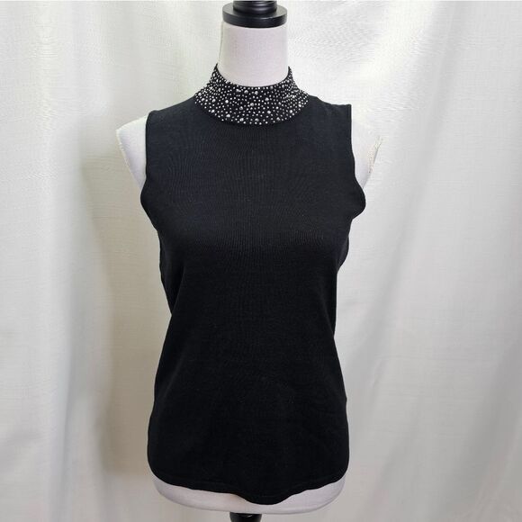 Premise Black Beaded Mock Neck Sleeveless Top Size Small - Picture 1 of 10